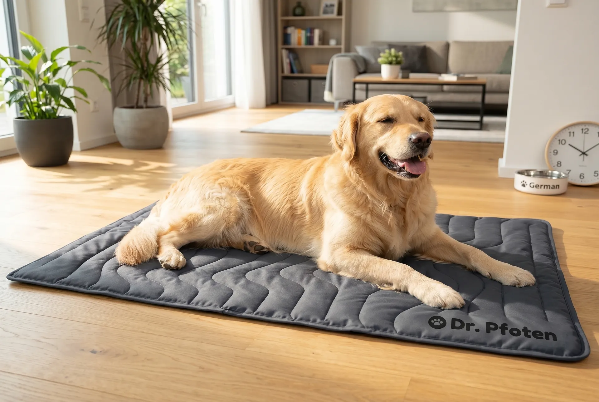 Hund entspannt auf der PfotenChill Kühlmatte